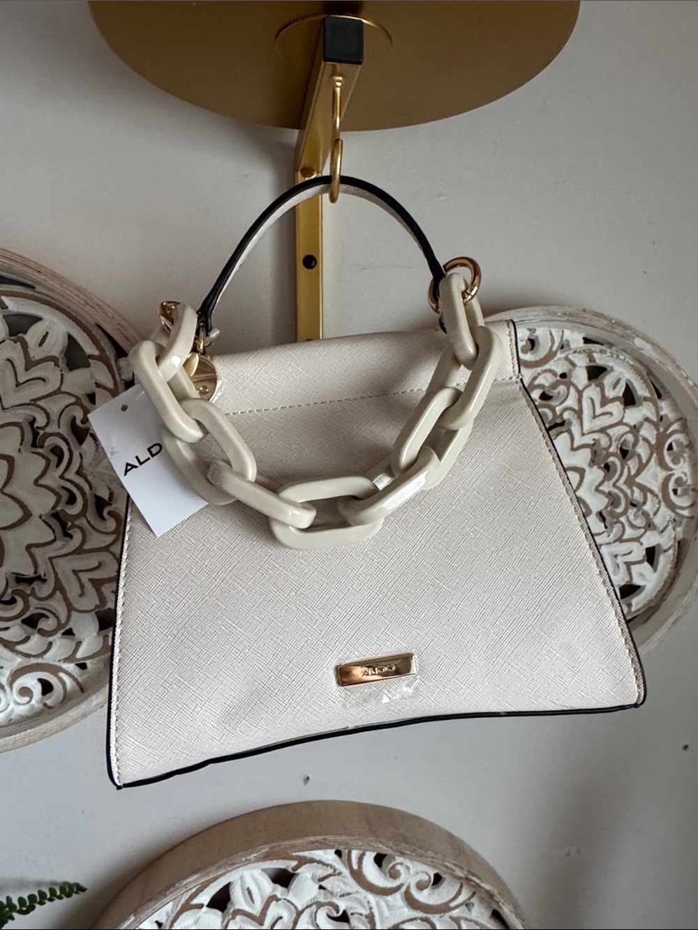 ALDO Cream Top-Handle Satchel with Chunky Chain